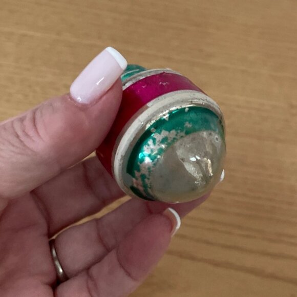 Vtg Shiny Brite Glass Christmas Ornaments Set Of 2 w Snowman And Striped Designs - Picture 6 of 9